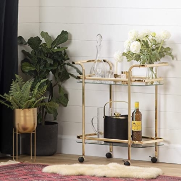 South Shore Maliza Gold Glass Bar Cart - Stylish Functional