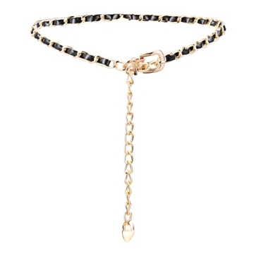 D.Bella Gold Chain Belt for Women - Elegant Metal Waist Belt with Velvet Pouch