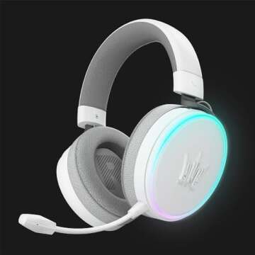 HOF Maestro Matte White Wired Gaming Headsets - 7.1 Virtual Surround Sound - Detachable Fabric & Mem...