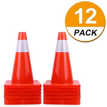 12 Pack 18" Traffic Cones Safety Road Parking Cones Weighted Hazard PVC Cones