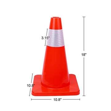 12 Pack 18" Traffic Cones with Reflective Strips for Safety