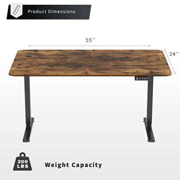 YESHOMY Height Adjustable Electric Standing Desk, 55 inch Computer Table, Home Office Workstation, Black Leg/Rustic Brown Top