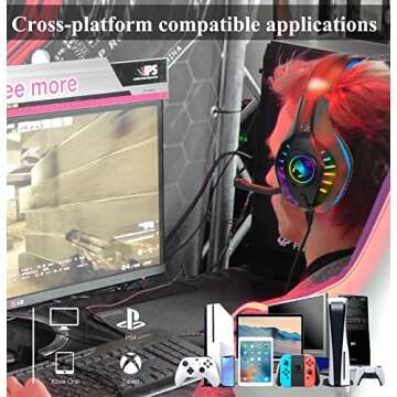 SVYHUOK Pro Gaming Headset for PC PS4 Xbox One Surround Sound Over-Ear Headphones with Mic LED Light...