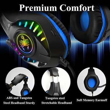 SVYHUOK Pro Gaming Headset for PC PS4 Xbox One Surround Sound Over-Ear Headphones with Mic LED Light Bass Surround Soft Memory Earmuffs for Computer Laptop Switch Games Kid’s Boy’s Teen’s Gifts