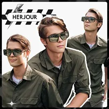 HERJOUR Retro Square Oversized Sunglasses for Women and Men Trendy Sun Glasses AR82157, Green+Brown/Red 2 Pieces