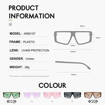 HERJOUR Retro Square Oversized Sunglasses for Women and Men Trendy Sun Glasses AR82157, Green+Brown/Red 2 Pieces