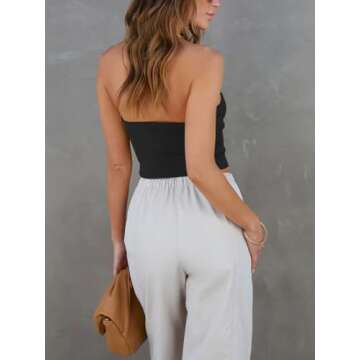 REORIA Women's Summer Fashion Sexy Sweetheart Neck Sleeveless Strapless Bandeau Y2K Ribbed Crop Tank...