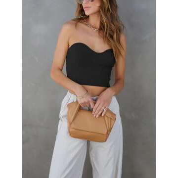 REORIA Women's Summer Fashion Sexy Sweetheart Neck Sleeveless Strapless Bandeau Y2K Ribbed Crop Tank Top Cute Knit Going Out Trendy Tube Tops Black Medium