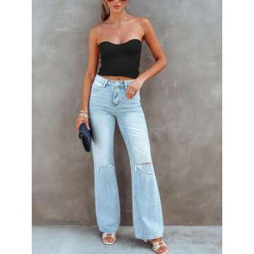 REORIA Women's Summer Fashion Sexy Sweetheart Neck Sleeveless Strapless Bandeau Y2K Ribbed Crop Tank Top Cute Knit Going Out Trendy Tube Tops Black Medium