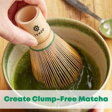 Tenzo Bamboo Whisk for Ceremonial Grade Matcha Green Tea - Authentic Traditional Japanese Made 100 P...