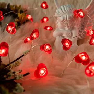 KAiSnova Valentine’s Day Fairy String Lights 10FT 40 LEDs Red Heart Fairy Lights Valentine's Day Lights Battery Powered with Remote & Timer Twinkle String Lights for Wedding Party Mother Day Decor