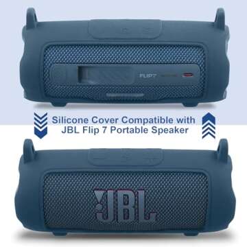 co2CREA Silicone Case for JBL Flip 7 Portable Waterproof Speaker, Portable Travel Soft Cover with Shoulder Strap, Protective Skin Case (Blue)