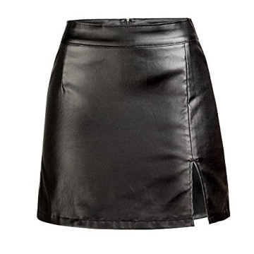 NASUN Women's Stretch Faux Leather Skirt High Waist Split Mini Bodycon Pencil Skirt HS031 M Black