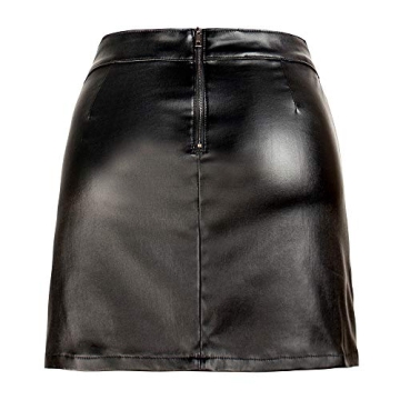 NASUN Women's Stretch Faux Leather Skirt High Waist Split Mini Bodycon Pencil Skirt HS031 M Black