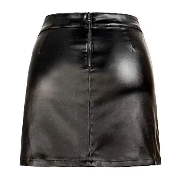 NASUN Women's Stretch Faux Leather Skirt High Waist Split Mini Bodycon Pencil Skirt HS031 M Black