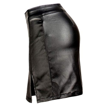 NASUN Women's Stretch Faux Leather Skirt High Waist Split Mini Bodycon Pencil Skirt HS031 M Black