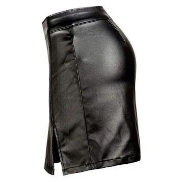 NASUN Women's Stretch Faux Leather Skirt High Waist Split Mini Bodycon Pencil Skirt HS031 M Black