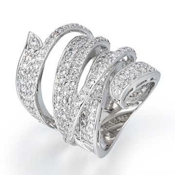 Delicin Jewelry Rhodium Plated Cubic Zirconia Wide Band Cocktail Ring