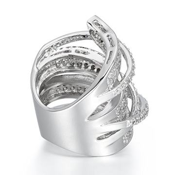 Delicin Jewelry Rhodium Plated Cubic Zirconia Wide Band Cocktail Ring