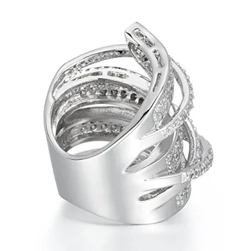 Delicin Jewelry Rhodium Plated Cubic Zirconia Wide Band Cocktail Ring