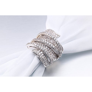 Delicin Jewelry Rhodium Plated Cubic Zirconia Wide Band Cocktail Ring