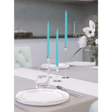 CANDWAX 10 inch Taper Candles Set of 12 - Dripless Taper Candles and Unscented Candlesticks - Perfect as Dinner Candles and Household Candles - Turquoise Candle