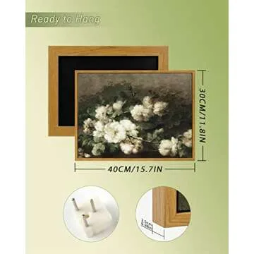 InSimSea Framed Canvas Wall Art Vintage Decor, Canvas Wall Art for Living Room Bedroom Office Bathroom Decor, Vintage Flower Botanical Oil Painting Prints, Home Office Desk Decor, 12"x16"