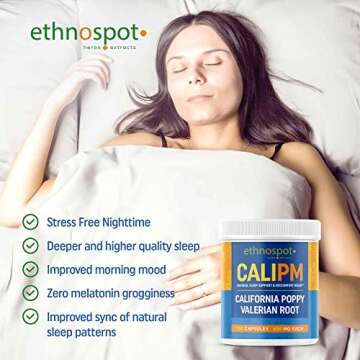 CaliPM Valerian Root & California Poppy Natural Sleep Aid for Deep Sleep & Stress Relief - Calming N...