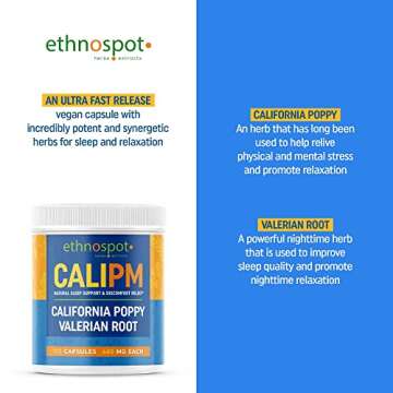 CaliPM Valerian Root & California Poppy Natural Sleep Aid for Deep Sleep & Stress Relief - Calming Nervous System Support - Soothes Nighttime Discomfort - Vegan & Sugar-Free - 100 Capsules - 600mg