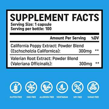 CaliPM Valerian Root & California Poppy Natural Sleep Aid for Deep Sleep & Stress Relief - Calming Nervous System Support - Soothes Nighttime Discomfort - Vegan & Sugar-Free - 100 Capsules - 600mg