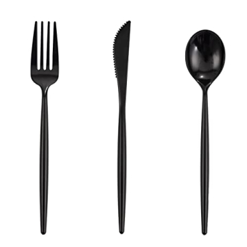 Supernal 180pcs Black Plastic Silverware Set for Events