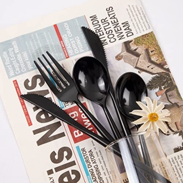 Supernal 180pcs Black Plastic Silverware Set for Events