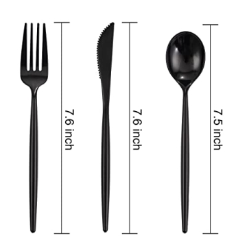 Supernal 180pcs Black Plastic Silverware Set for Events