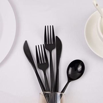 Supernal 180pcs Black Plastic Silverware Set for Events