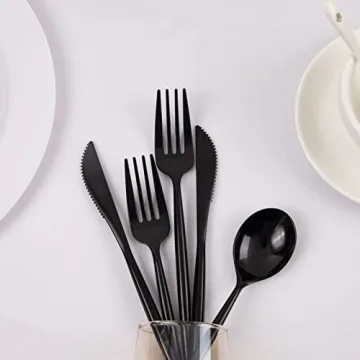 Supernal 180pcs Black Plastic Silverware Set for Events