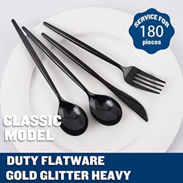 Supernal 180pcs Black Plastic Silverware Set for Events