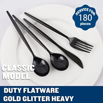Supernal 180pcs Black Plastic Silverware Set for Events