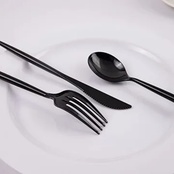 Supernal 180pcs Black Plastic Silverware Set for Events