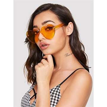 ADE WU Heart Shaped Sunglasses For Women, Cute Transparent Candy Color Lens Orange Heart Glasses Fes...