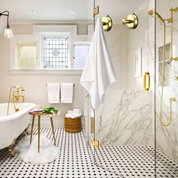 DGYB Suction Cup Hooks for Shower Set of 2 Gold Towel Hooks for Bathrooms Waterproof Stainless Shower Hooks for Inside Shower 15 Lb Bathroom Hooks for Towels