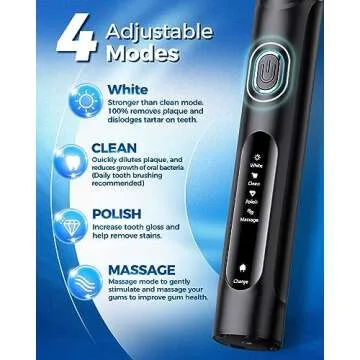 TEETHEORY Rotating Electric Toothbrush for Adults with 8 Brush Heads (2 Types), 4 Modes Deep Clean Electric Toothbrush with Rechargeable Power and 2 Min Smart Timer, Fast Charge (Black)