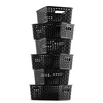 Set of 6 Plastic Storage Baskets - Small Pantry Organizer Basket Bins - Household Organizers with Cutout Handles for Kitchen Organization, Countertops, Cabinets, Bedrooms, and Bathrooms