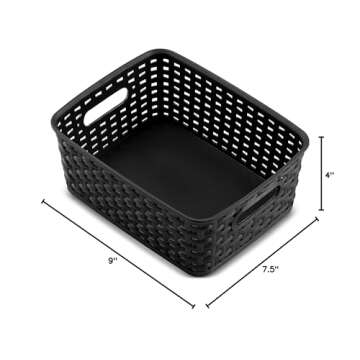 Set of 6 Plastic Storage Baskets - Small Pantry Organizer Basket Bins - Household Organizers with Cutout Handles for Kitchen Organization, Countertops, Cabinets, Bedrooms, and Bathrooms