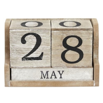 Wooden Perpetual Block Calendar for Desk, Wood Month Date Display Blocks for Teachers, Students, Cla...