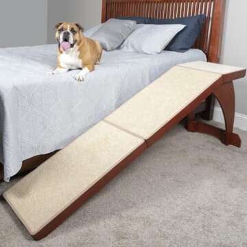 PetSafe CozyUp Bed Ramp for Small Dogs – 25 Inches Tall Reaches Most Beds – Supports up to 120 lb Pets – Dog and Cat Access for Bedroom – No Slip Carpet Traction