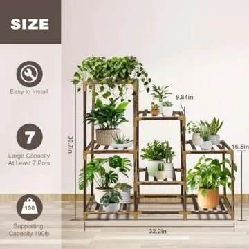 twocorn Plant Stand Indoor, 3-Tier Outdoor Wood Plant Stand for Multiple Plants, Accommodates 7 Potted Plants, Ideal for Room Corners, Balconies, Gardens, and Plant Gardening Gifts