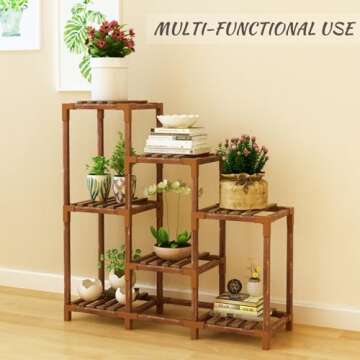 twocorn Plant Stand Indoor, 3-Tier Outdoor Wood Plant Stand for Multiple Plants, Accommodates 7 Potted Plants, Ideal for Room Corners, Balconies, Gardens, and Plant Gardening Gifts