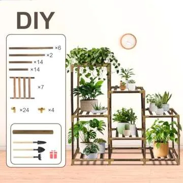 twocorn Plant Stand Indoor, 3-Tier Outdoor Wood Plant Stand for Multiple Plants, Accommodates 7 Potted Plants, Ideal for Room Corners, Balconies, Gardens, and Plant Gardening Gifts