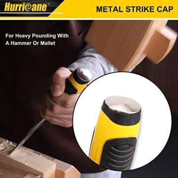 Hurricane 3 Piece Wood Chisel Set, Cr-V Construction for Woodworking Carving, Ergonomic TyreGrip Handle with Hardened Strike Cap