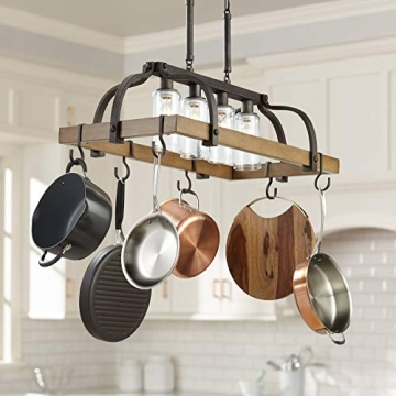 Franklin Iron Works Eldrige Bronze Wood Finish Pot Rack Linear Pendant Chandelier Lighting 36 1/2" W...